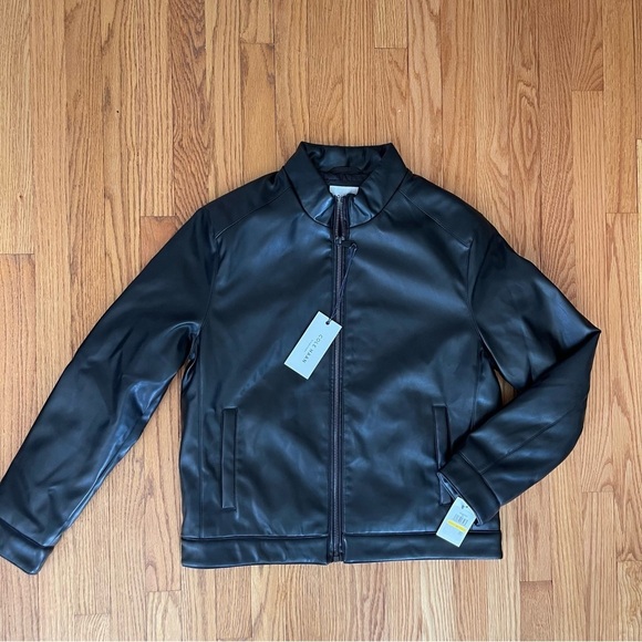 NEW Cole Haan Faux Black Leather Jacket Size Medium NWT - Picture 1 of 7
